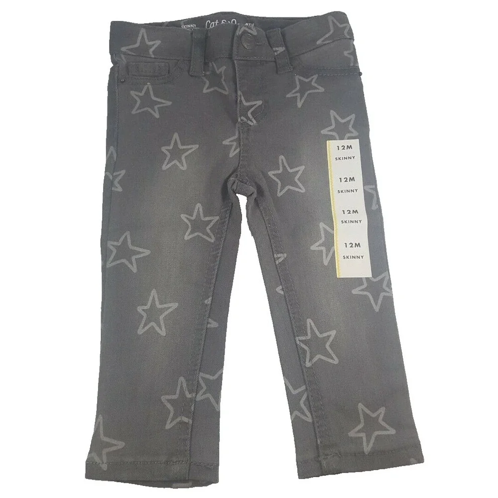 Cat & Jack Toddler Girls Stars Gray Denim Skinny Jeans‎ Pants 12M